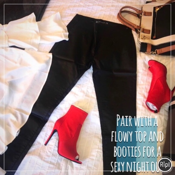 S🚫LD BOOHOO Leather Look Coated Skinny Trouser - Picture 7 of 7